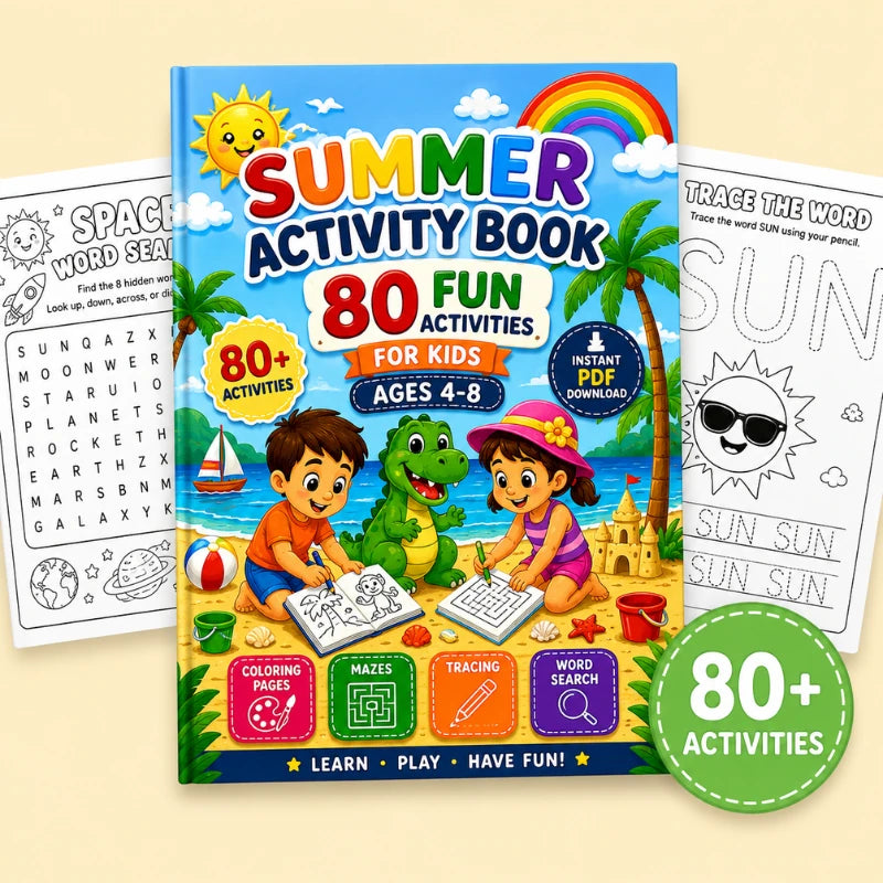 Summer Activity Book for Kids Ages 4–8 | 80 Printable PDF Activities