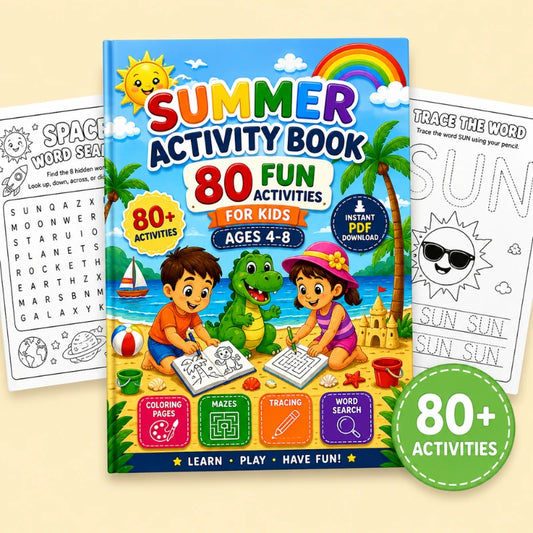 Summer Activity Book for Kids Ages 4–8 | 80 Printable PDF Activities