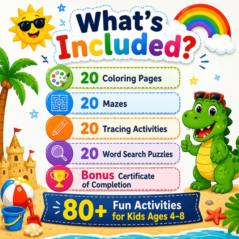 Summer Activity Book for Kids Ages 4–8 | 80 Printable PDF Activities