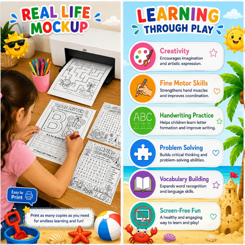 Summer Activity Book for Kids Ages 4–8 | 80 Printable PDF Activities